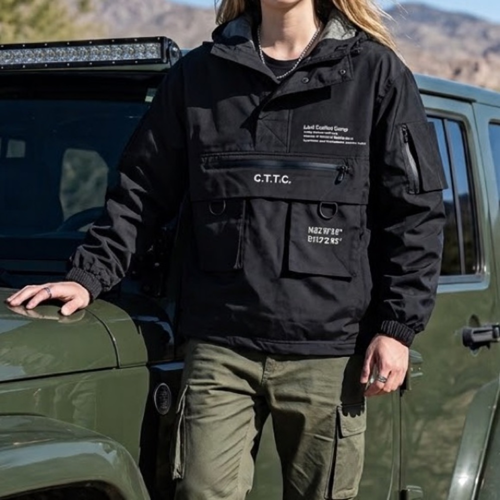 Land Combat Group Tactical Anorak Hiking Jacket Black Utility Coat Tech-wear